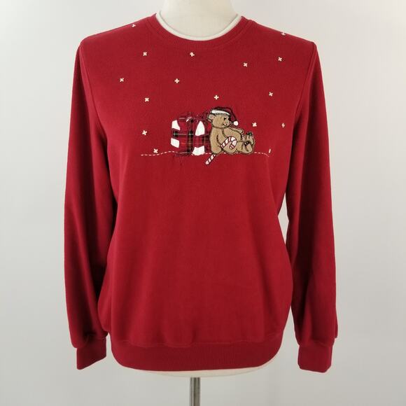 Alfred Dunner Red Christmas Teddy Bear Fleece Top Size Small Petite - Picture 1 of 4